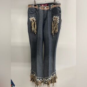 Fringe-Embellished Straight Leg Jeans Voyage Passion